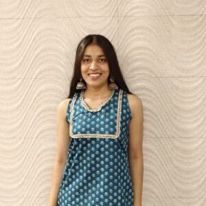 Teal Printed Sleeveless Kurti